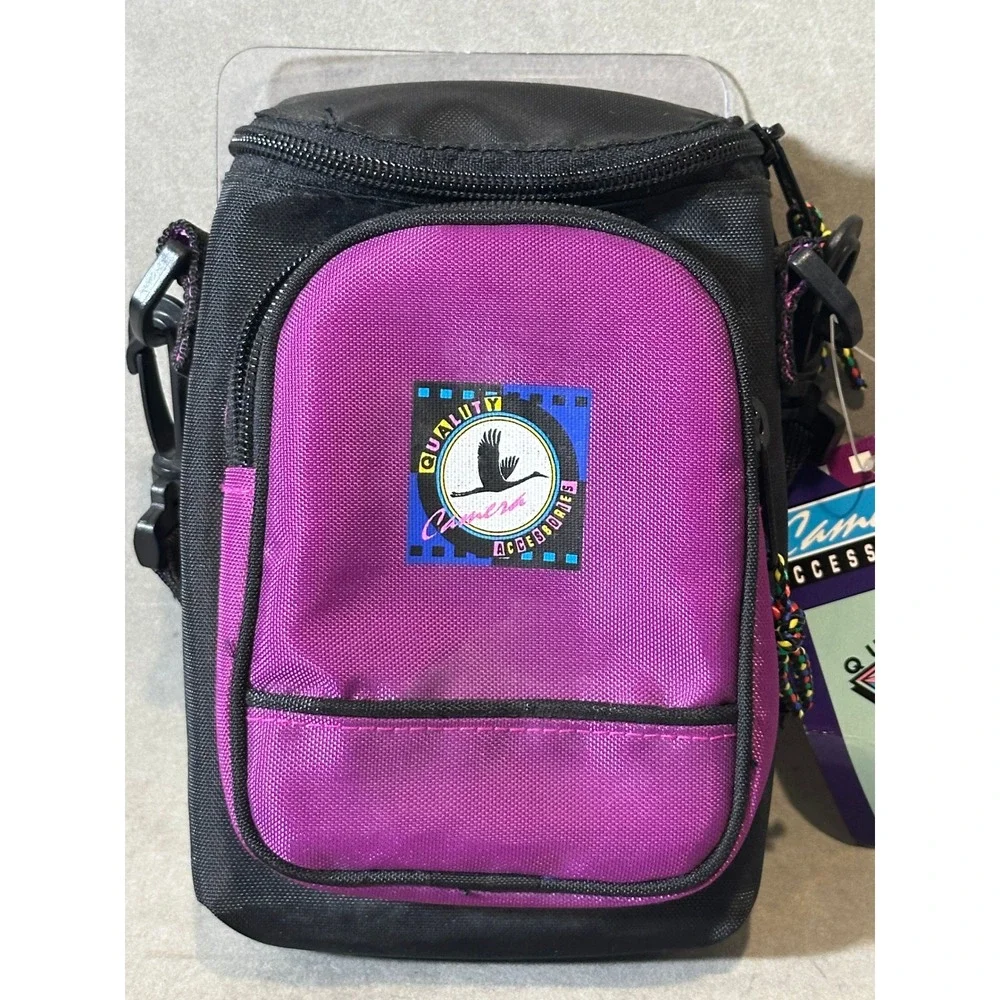 Vintage 90s Quality Camera Accessories Purple Black Nylon Small Camera Bag NWT